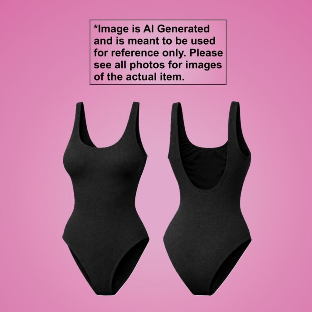 New Textured Padded Black One Piece Scoopback Swimsuit SZ Small